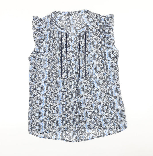 M&Co Womens Blue Geometric Polyester Basic Blouse Size 12 V-Neck