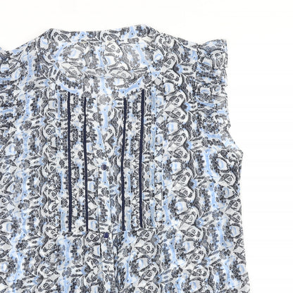 M&Co Womens Blue Geometric Polyester Basic Blouse Size 12 V-Neck