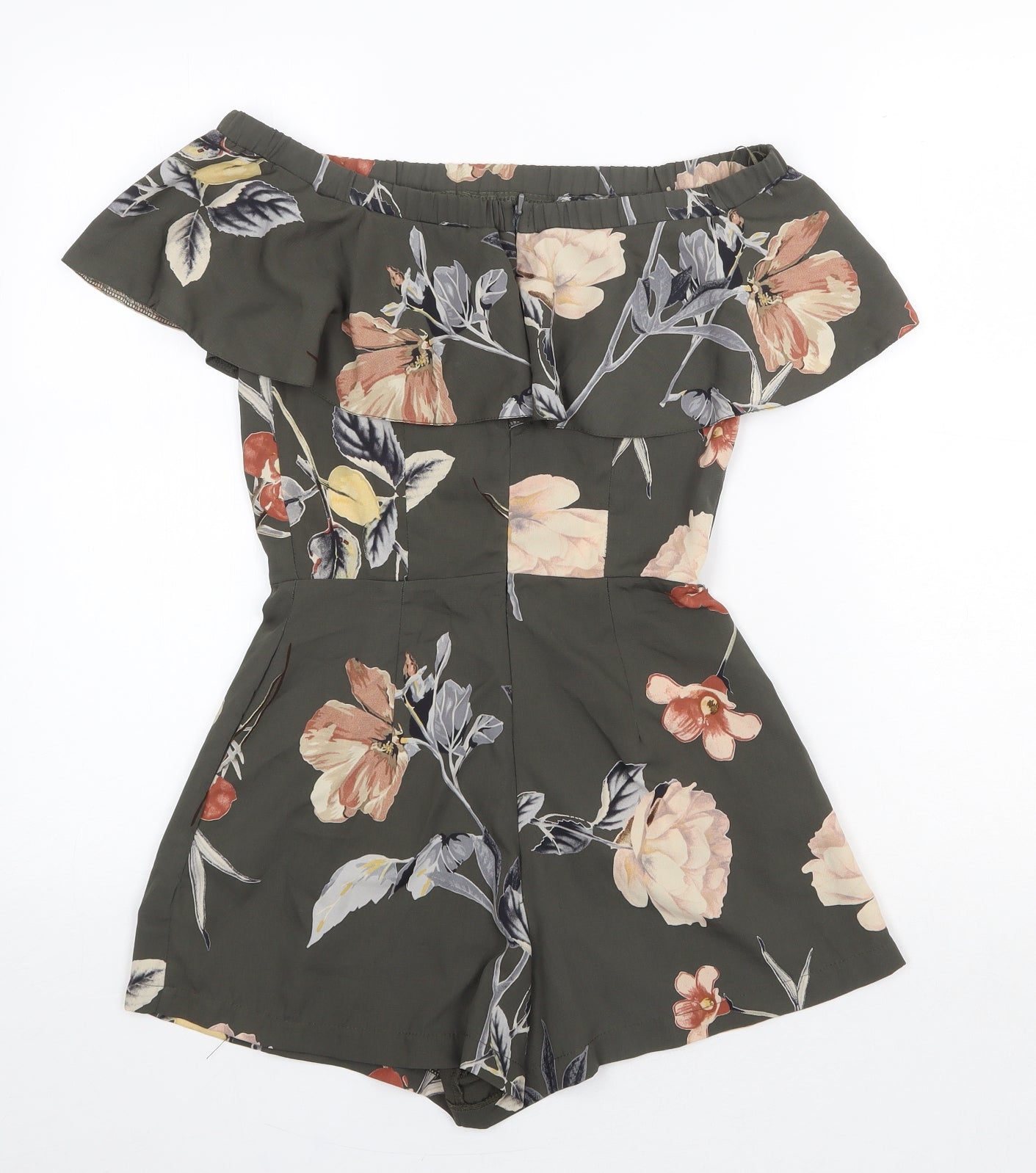 Love Womens Green Floral Polyester Playsuit One-Piece Size 8 Zip