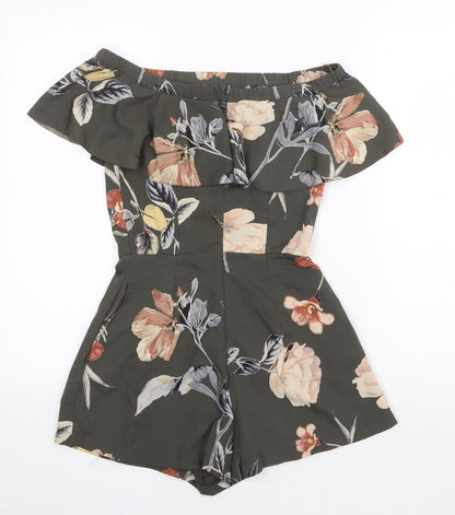 Love Womens Green Floral Polyester Playsuit One-Piece Size 8 Zip