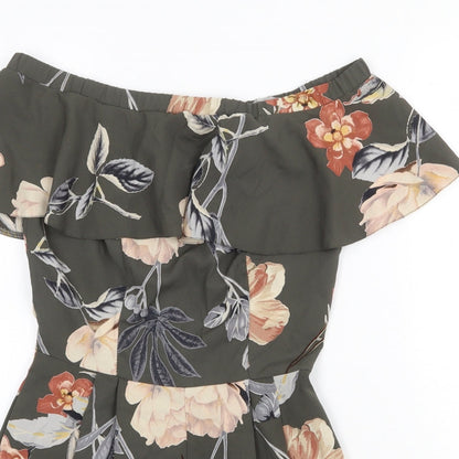 Love Womens Green Floral Polyester Playsuit One-Piece Size 8 Zip