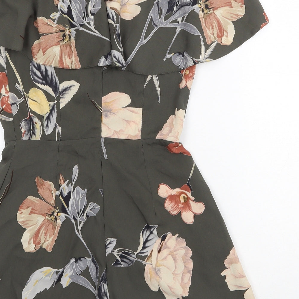 Love Womens Green Floral Polyester Playsuit One-Piece Size 8 Zip