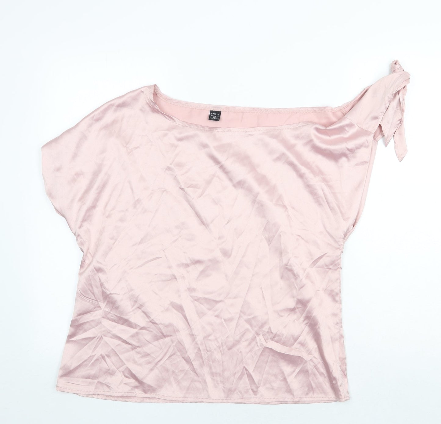 SheIn Womens Pink Polyester Basic T-Shirt Size L Round Neck