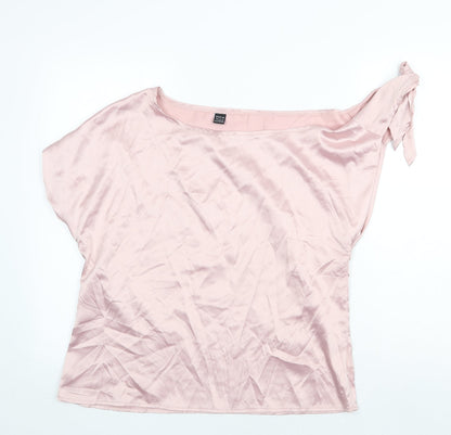 SheIn Womens Pink Polyester Basic T-Shirt Size L Round Neck