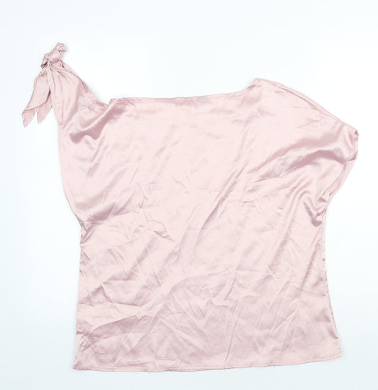 SheIn Womens Pink Polyester Basic T-Shirt Size L Round Neck