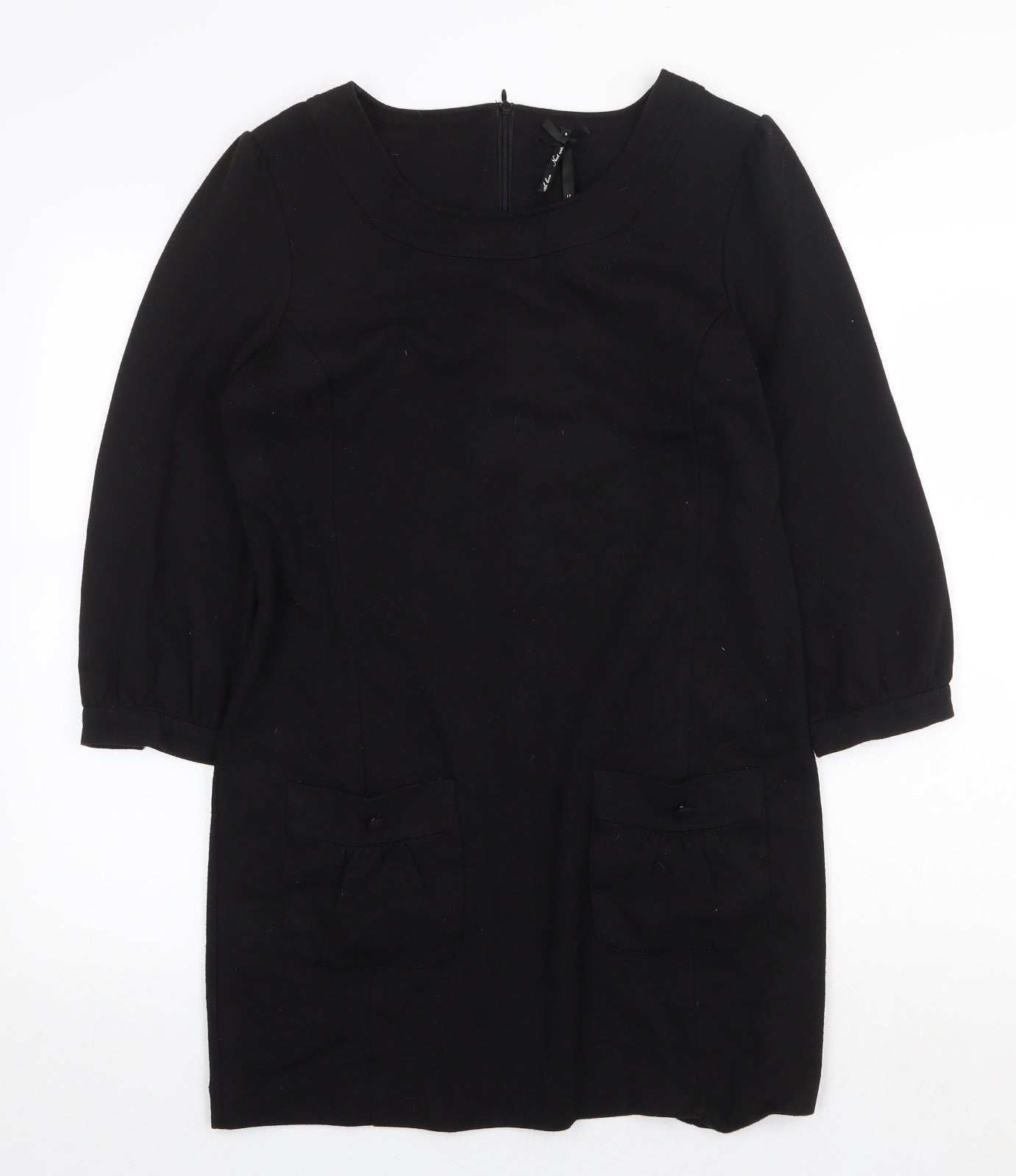 NEXT Womens Black Polyester A-Line Size 12 Round Neck Zip