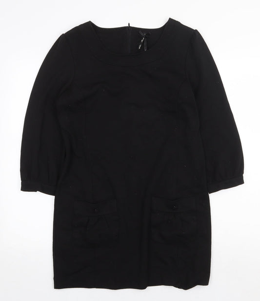 NEXT Womens Black Polyester A-Line Size 12 Round Neck Zip