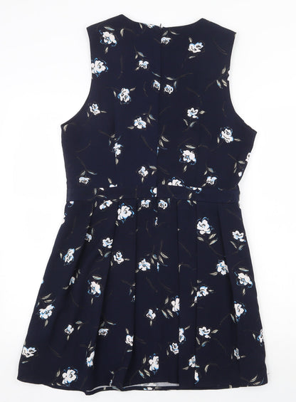 Stella Morgan Womens Blue Floral Polyester A-Line Size 14 Round Neck Zip