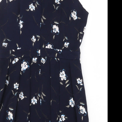 Stella Morgan Womens Blue Floral Polyester A-Line Size 14 Round Neck Zip