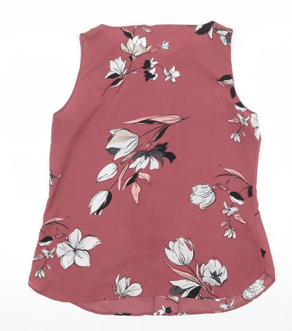 LOFT Womens Pink Floral Polyester Basic Tank Size M Round Neck