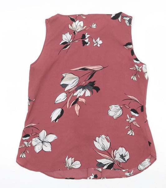 LOFT Womens Pink Floral Polyester Basic Tank Size M Round Neck