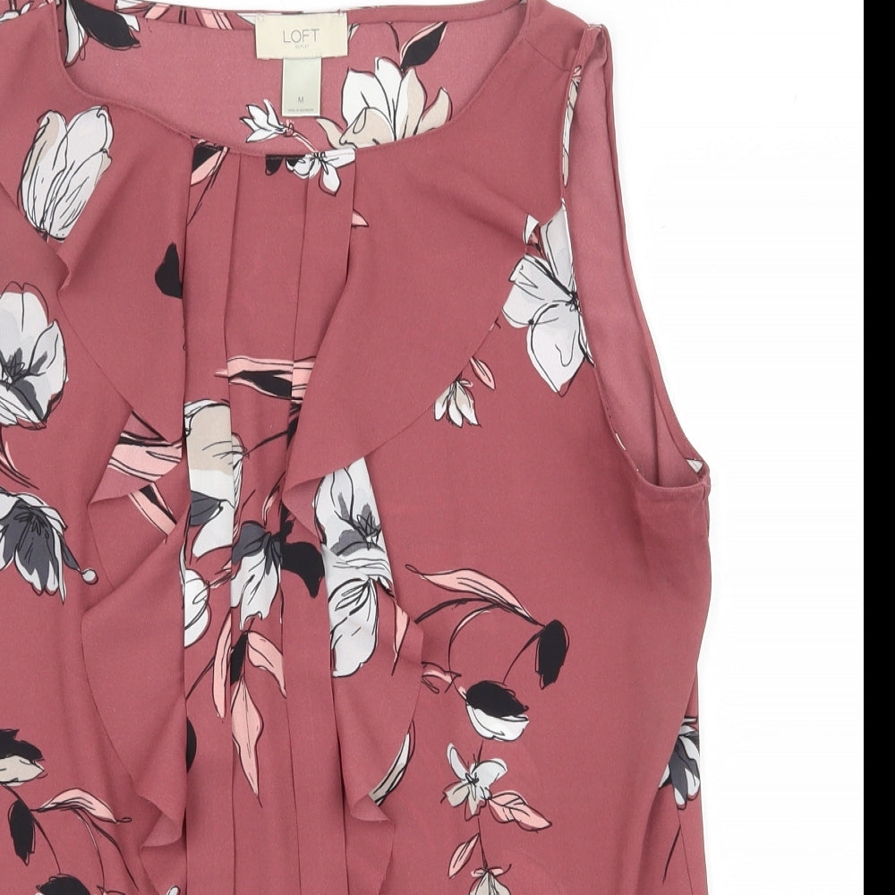LOFT Womens Pink Floral Polyester Basic Tank Size M Round Neck