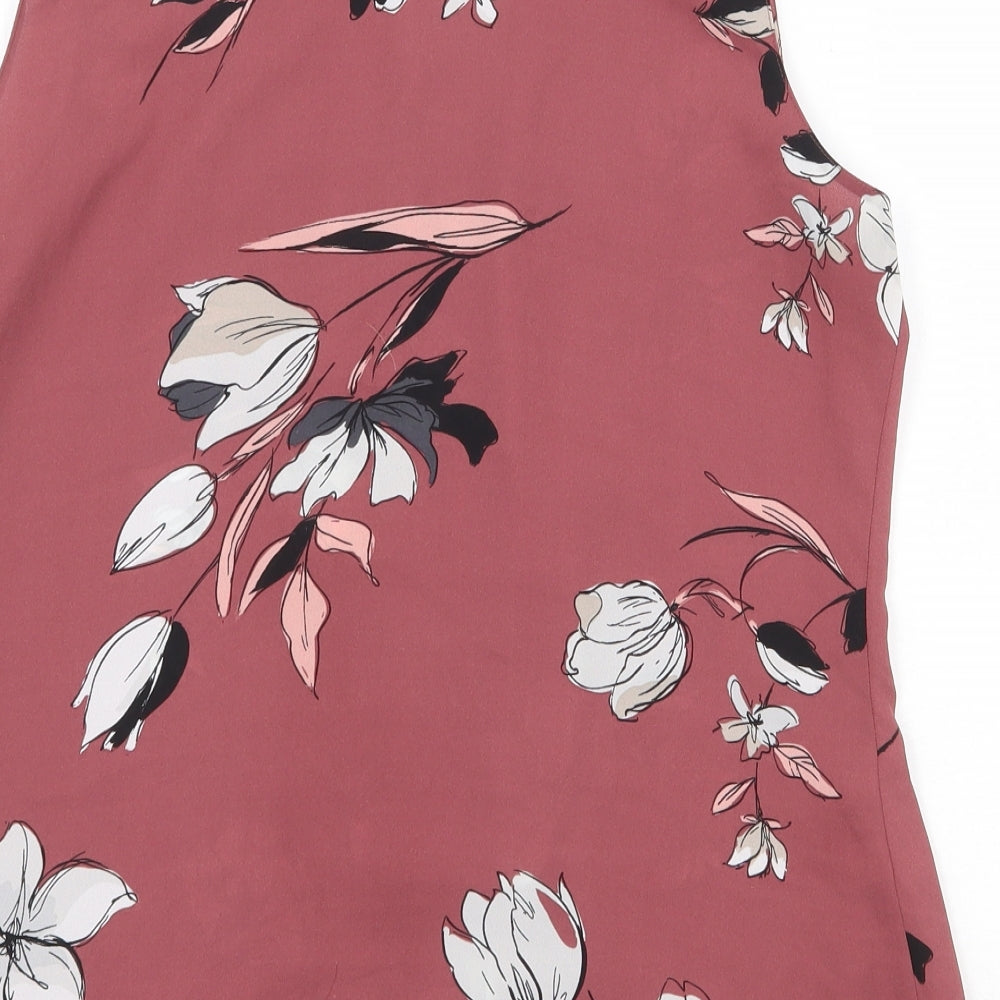 LOFT Womens Pink Floral Polyester Basic Tank Size M Round Neck