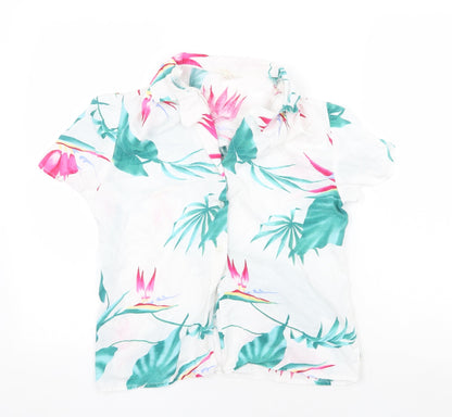 Preworn Womens White Geometric Polyester Basic Button-Up Size S Collared - Leaf Print