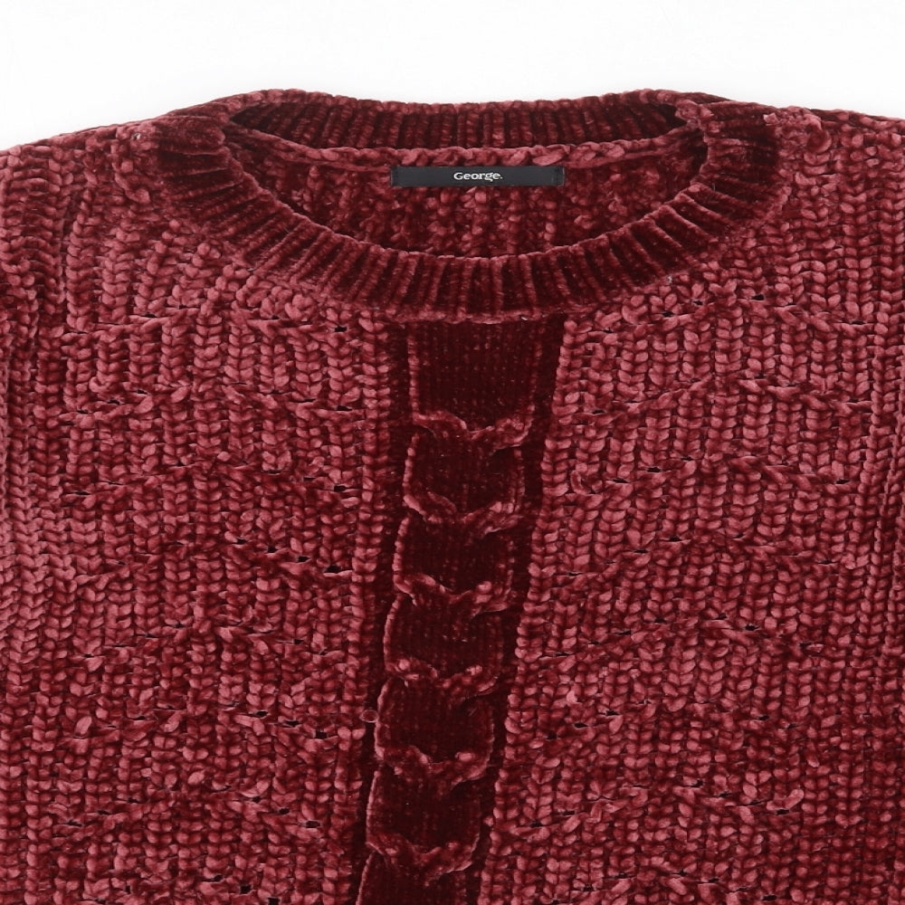 George Womens Red Round Neck Polyester Pullover Jumper Size M