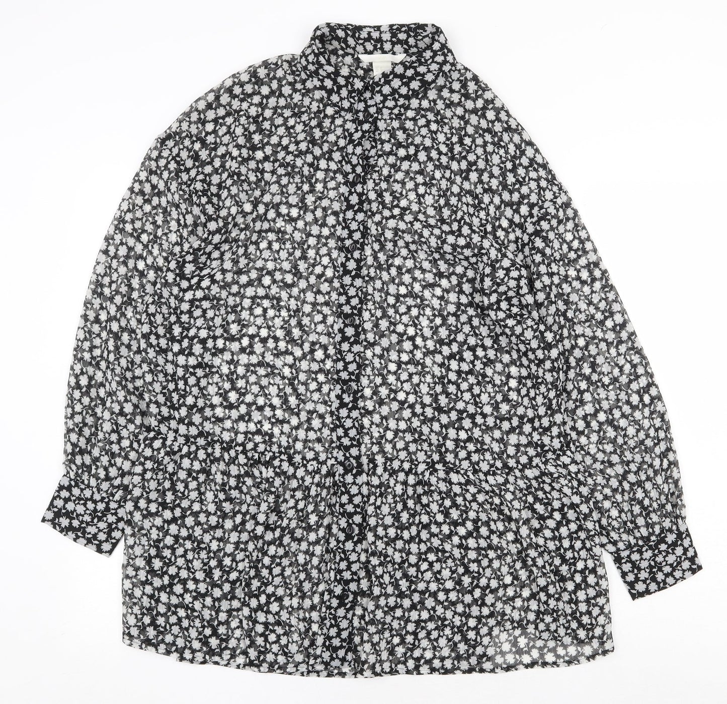 H&M Womens Black Geometric Polyester Shirt Dress Size 6 Collared Button