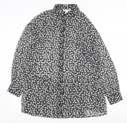 H&M Womens Black Geometric Polyester Shirt Dress Size 6 Collared Button