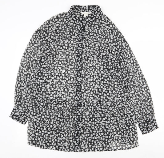 H&M Womens Black Geometric Polyester Shirt Dress Size 6 Collared Button