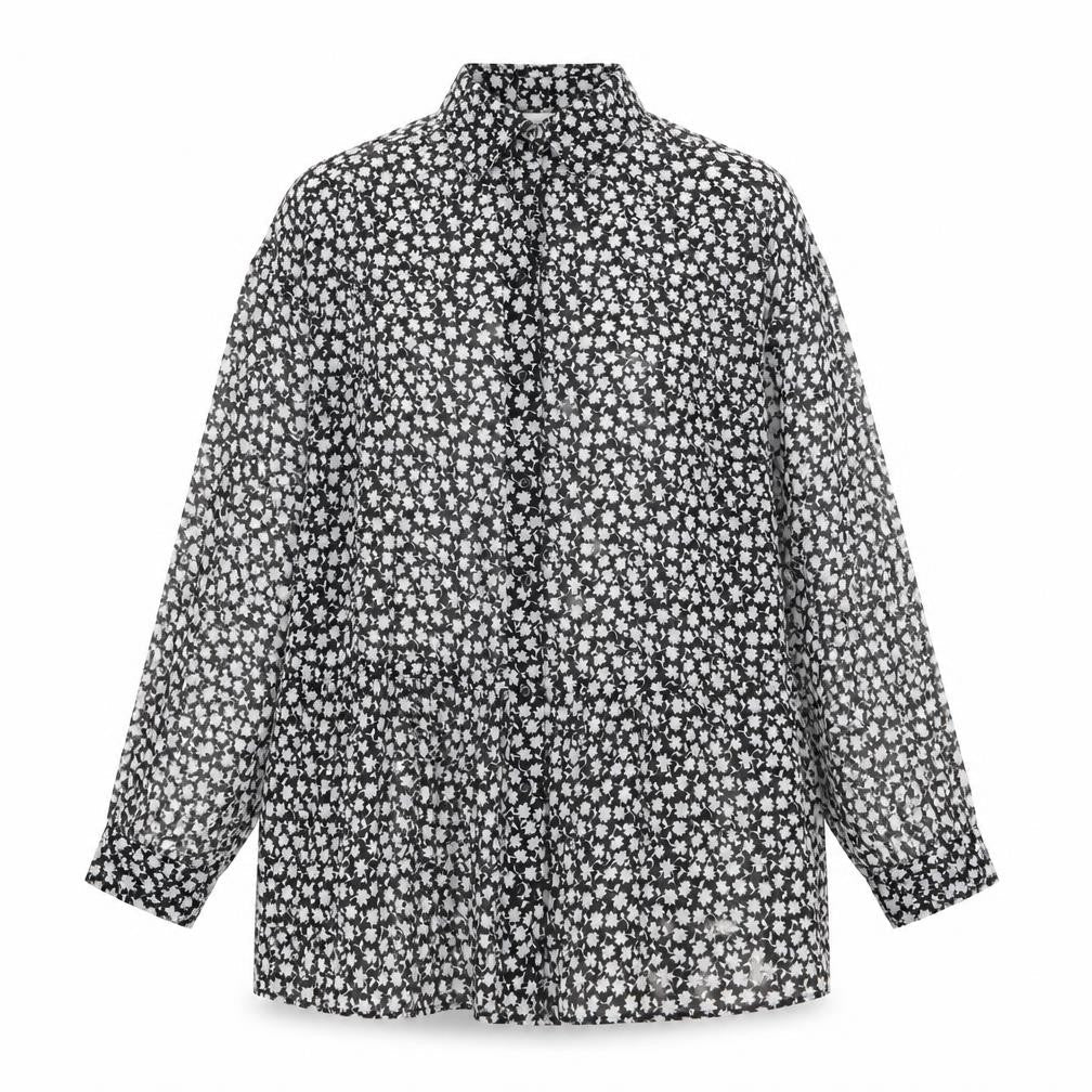 H&M Womens Black Geometric Polyester Shirt Dress Size 6 Collared Button