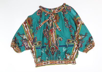 ECI Womens Multicoloured Geometric Polyester Basic Blouse Size L Round Neck