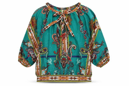 ECI Womens Multicoloured Geometric Polyester Basic Blouse Size L Round Neck