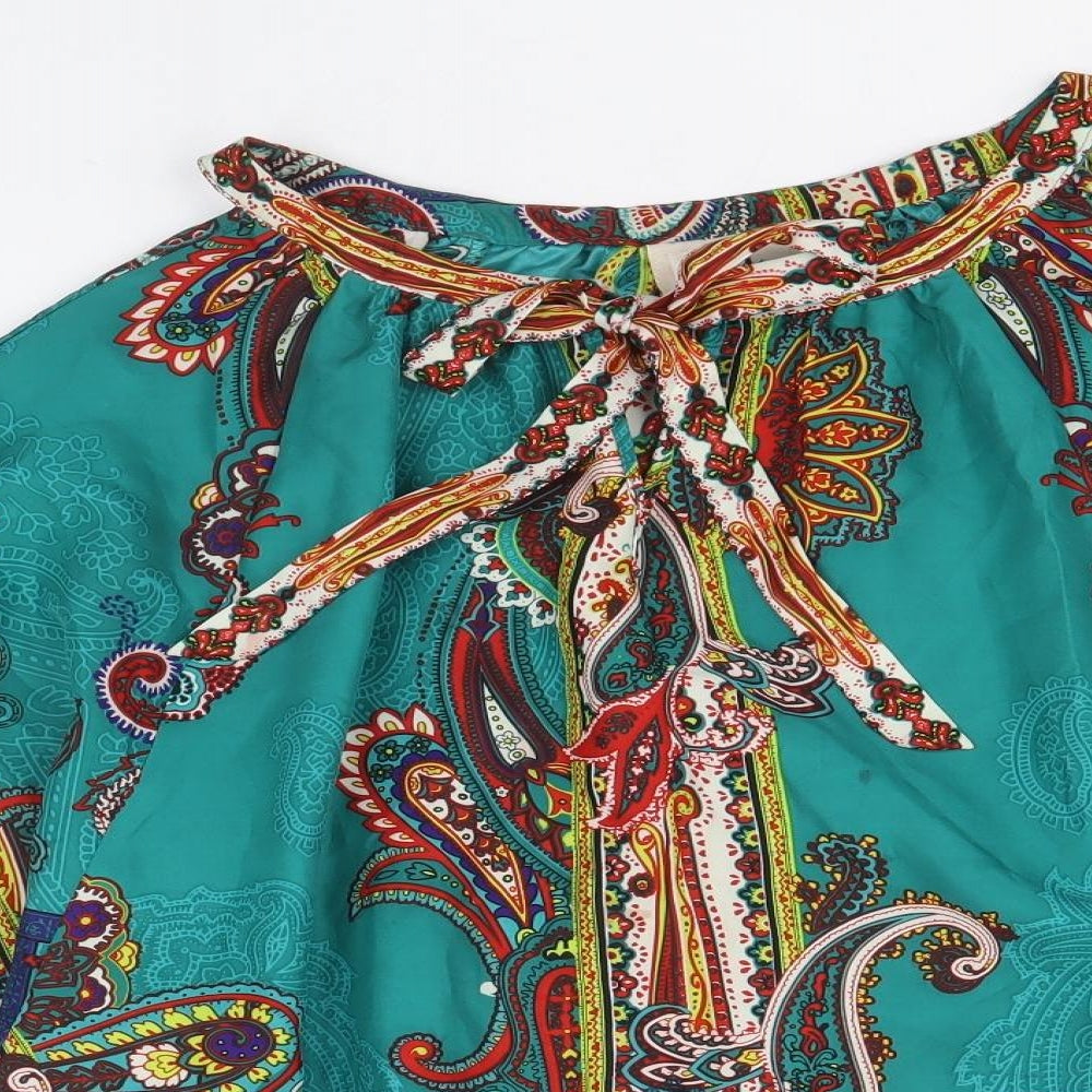 ECI Womens Multicoloured Geometric Polyester Basic Blouse Size L Round Neck