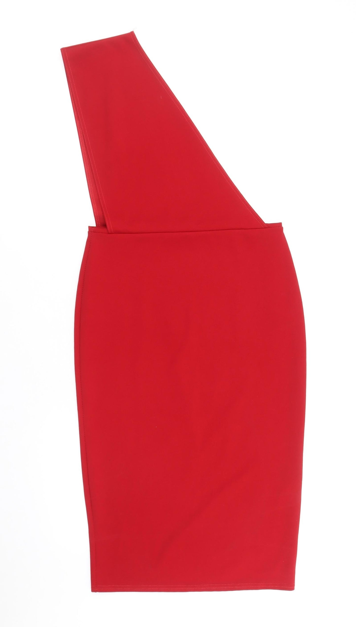PRETTYLITTLETHING Womens Red Polyester Bodycon Size 14 One Shoulder Pullover