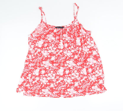 Marks and Spencer Womens Red Geometric Viscose Basic Tank Size 10 Round Neck