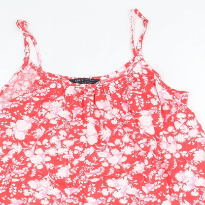 Marks and Spencer Womens Red Geometric Viscose Basic Tank Size 10 Round Neck