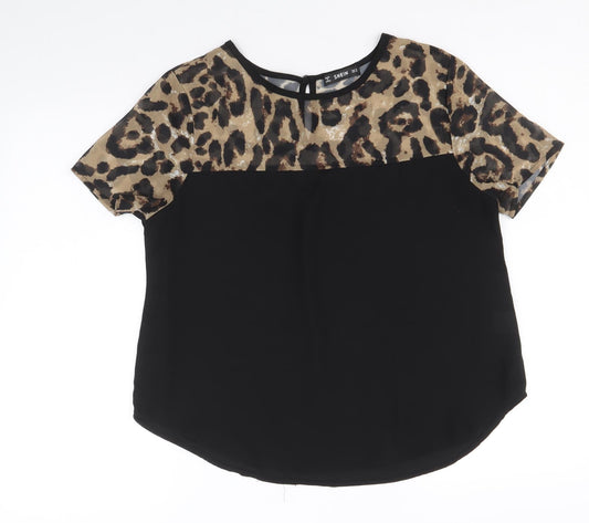 SheIn Womens Black Geometric Polyester Basic Blouse Size M Round Neck
