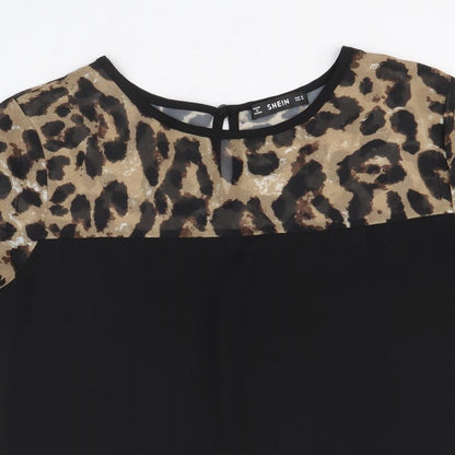 SheIn Womens Black Geometric Polyester Basic Blouse Size M Round Neck