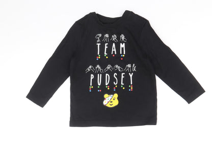George Boys Black 100% Cotton Basic T-Shirt Size 18-24 Months Round Neck Snap - Team Pudsey