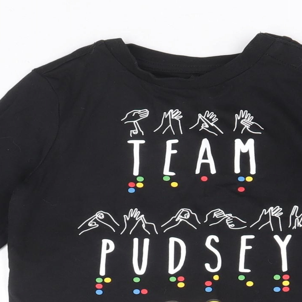 George Boys Black 100% Cotton Basic T-Shirt Size 18-24 Months Round Neck Snap - Team Pudsey