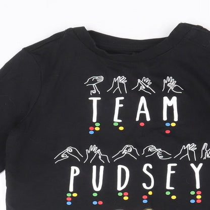 George Boys Black 100% Cotton Basic T-Shirt Size 18-24 Months Round Neck Snap - Team Pudsey