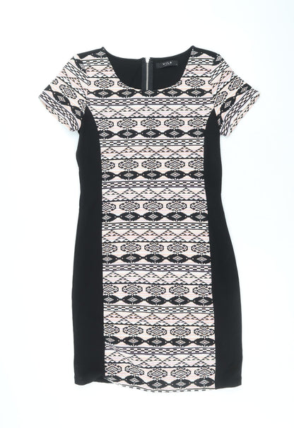 VILA Womens Multicoloured Geometric Polyester A-Line Size M Round Neck Zip