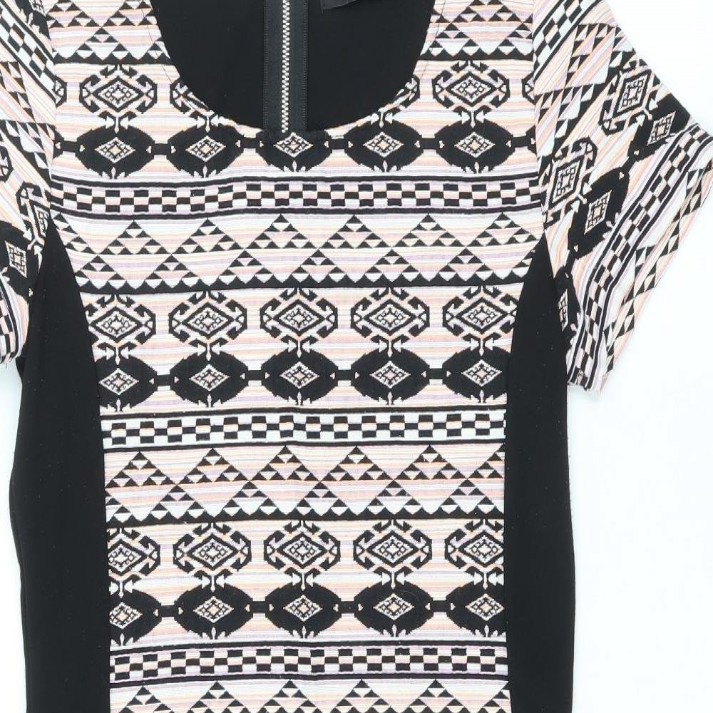 VILA Womens Multicoloured Geometric Polyester A-Line Size M Round Neck Zip