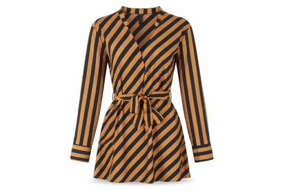 Y.A.S Womens Multicoloured Striped Polyester Fit & Flare Size L V-Neck Pullover
