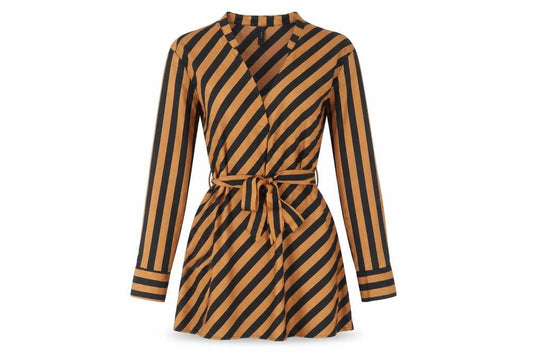 Y.A.S Womens Multicoloured Striped Polyester Fit & Flare Size L V-Neck Pullover