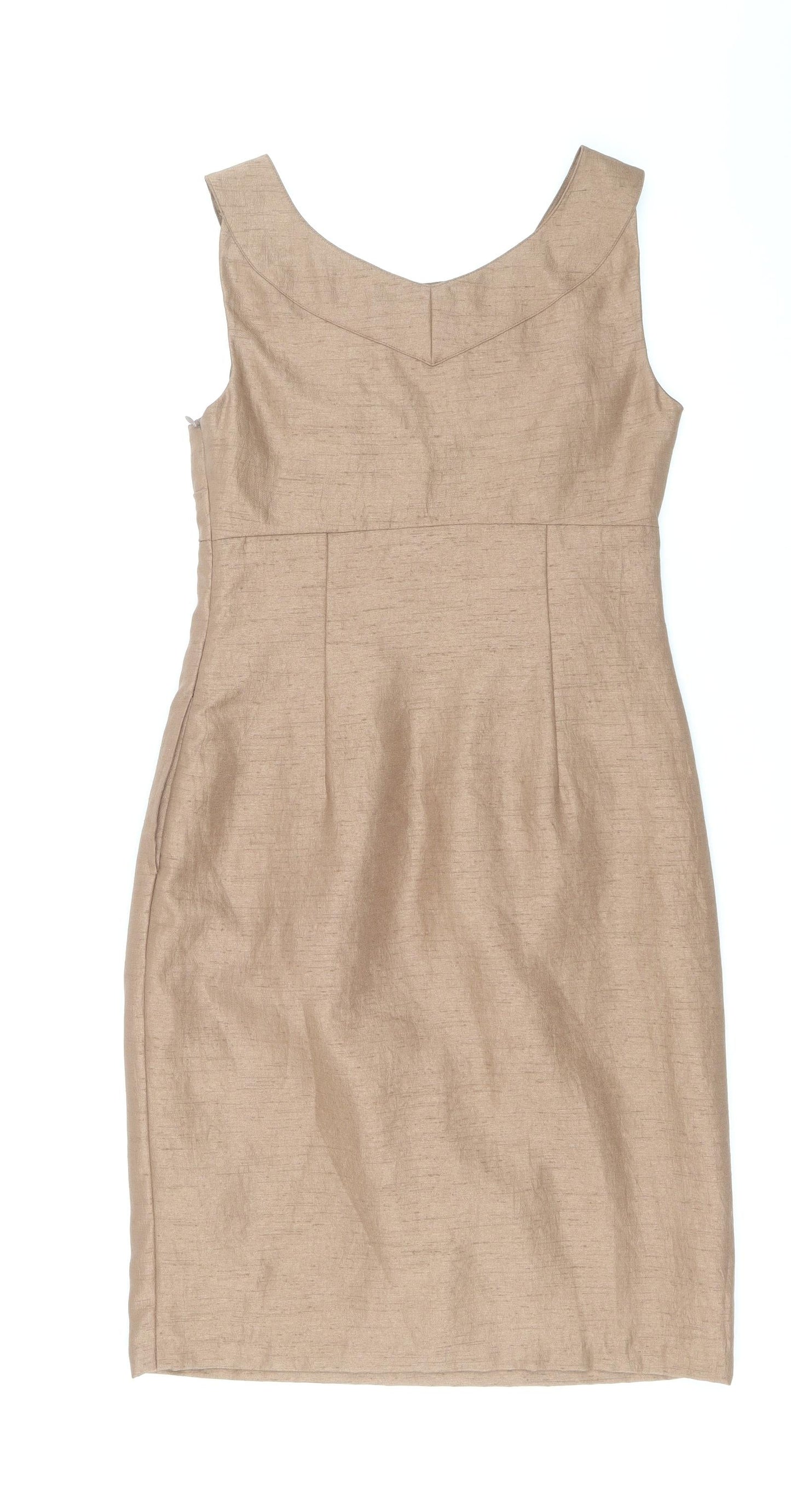 NEXT Womens Brown Polyester Sheath Size 8 Scoop Neck Zip