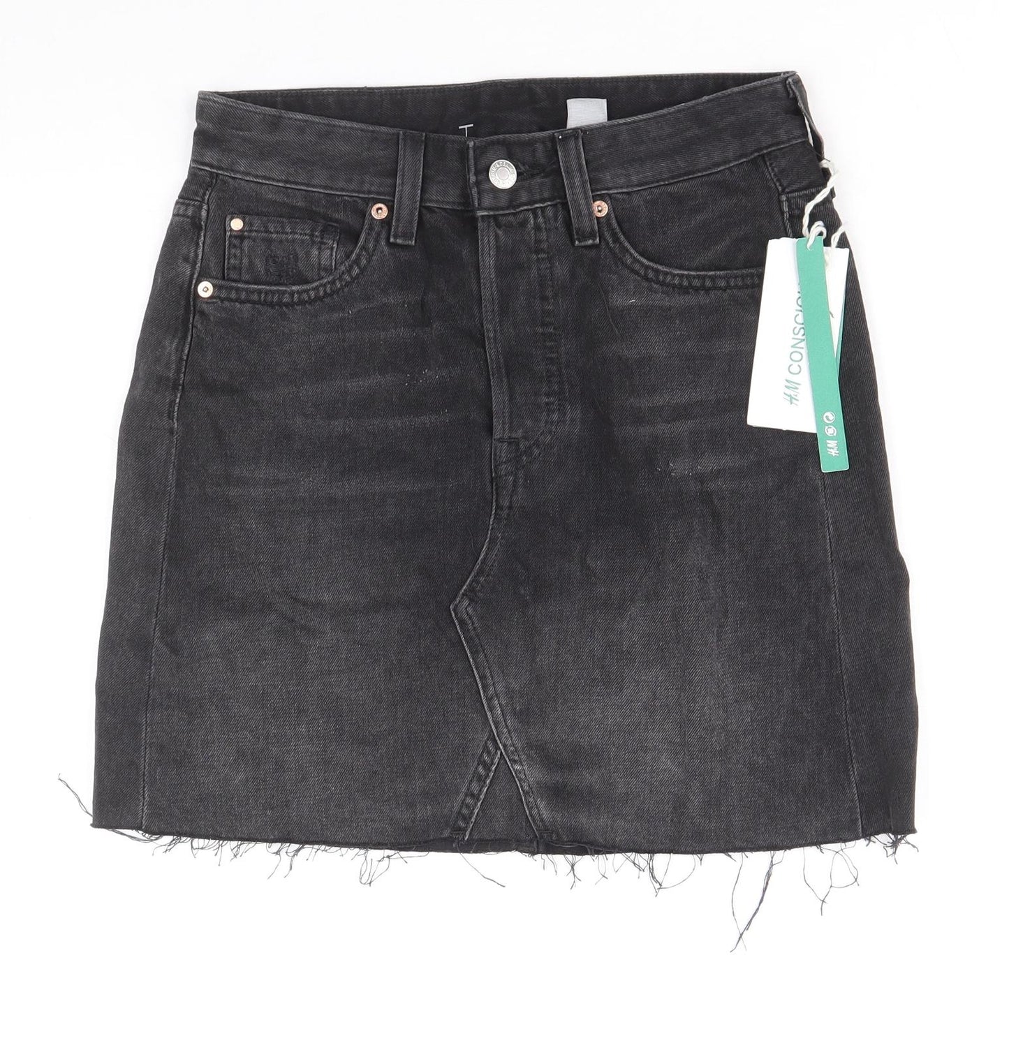 H&M Womens Black Cotton Straight & Pencil Skirt Size 6 Zip