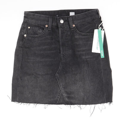 H&M Womens Black Cotton Straight & Pencil Skirt Size 6 Zip