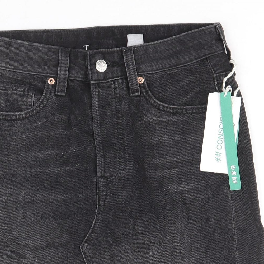 H&M Womens Black Cotton Straight & Pencil Skirt Size 6 Zip