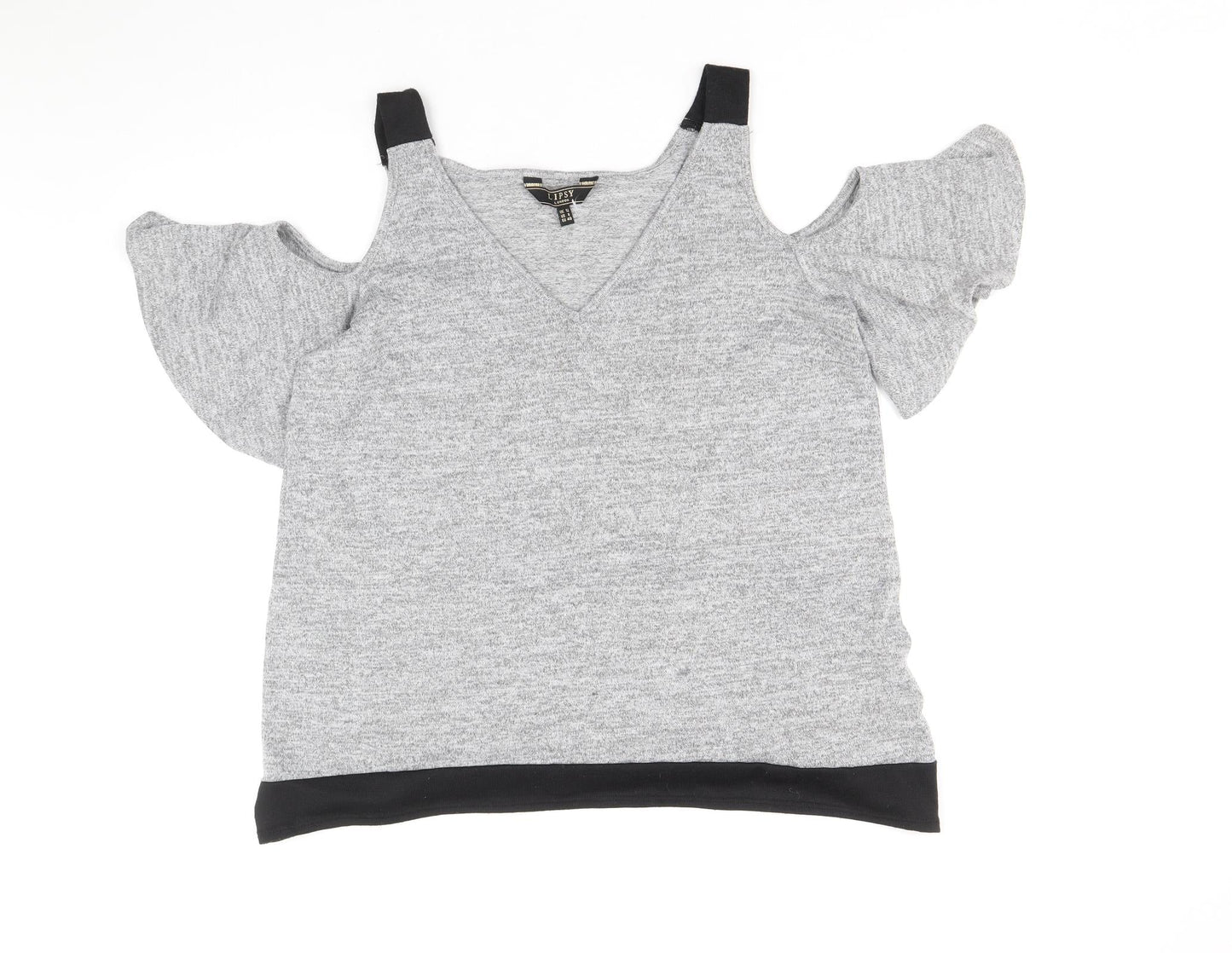 Lipsy Womens Grey Polyester Basic T-Shirt Size 12 V-Neck