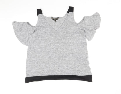Lipsy Womens Grey Polyester Basic T-Shirt Size 12 V-Neck