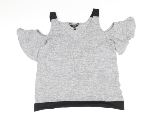 Lipsy Womens Grey Polyester Basic T-Shirt Size 12 V-Neck