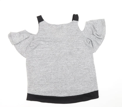 Lipsy Womens Grey Polyester Basic T-Shirt Size 12 V-Neck