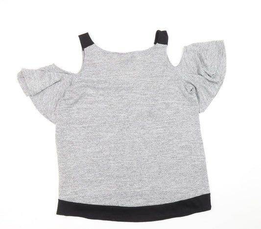 Lipsy Womens Grey Polyester Basic T-Shirt Size 12 V-Neck