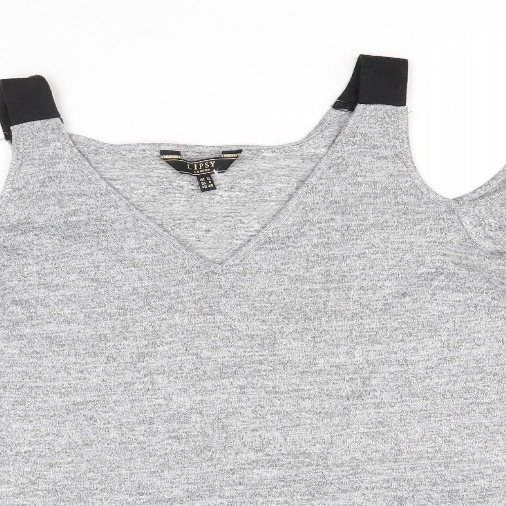 Lipsy Womens Grey Polyester Basic T-Shirt Size 12 V-Neck