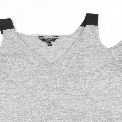 Lipsy Womens Grey Polyester Basic T-Shirt Size 12 V-Neck