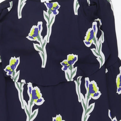 Warehouse Womens Blue Floral Polyester Shift Size 6 Off the Shoulder Zip